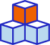A large cube with four smaller cubes positioned on top, creating a layered geometric structure.
